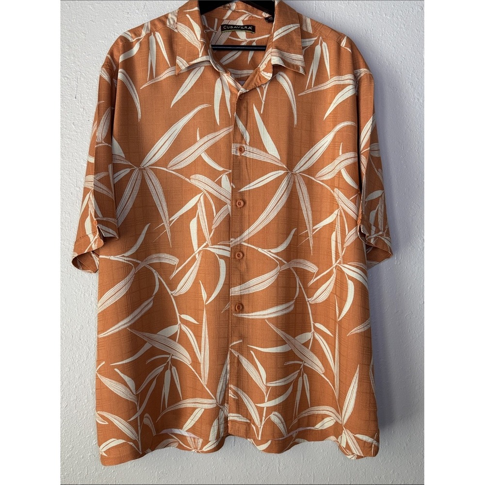 Cubavera Orange Short-Sleeve Tropical Button-Down Shirt